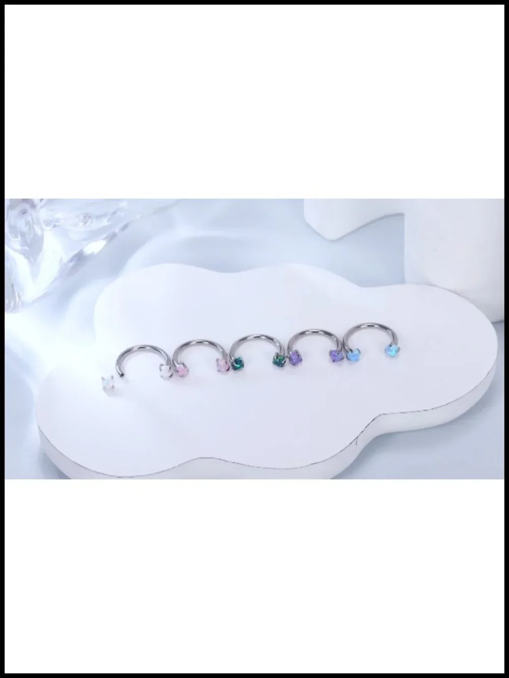 16G Titanium Horseshoe Nose Ring Septum Piercing Jewelry Set with CZ Opal